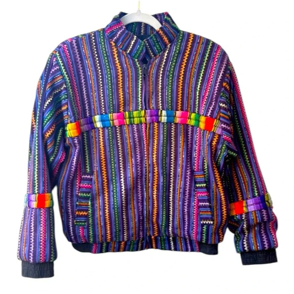 Vintage embroidered bomber jacket Guatemalan 100% cotton Sz large embroidered - Picture 1 of 10
